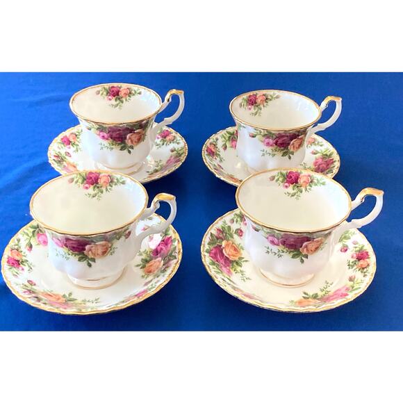 VTG Royal Albert Old Country Roses 1962 Tea Coffee Saucer Set of 4 England - Picture 4 of 16